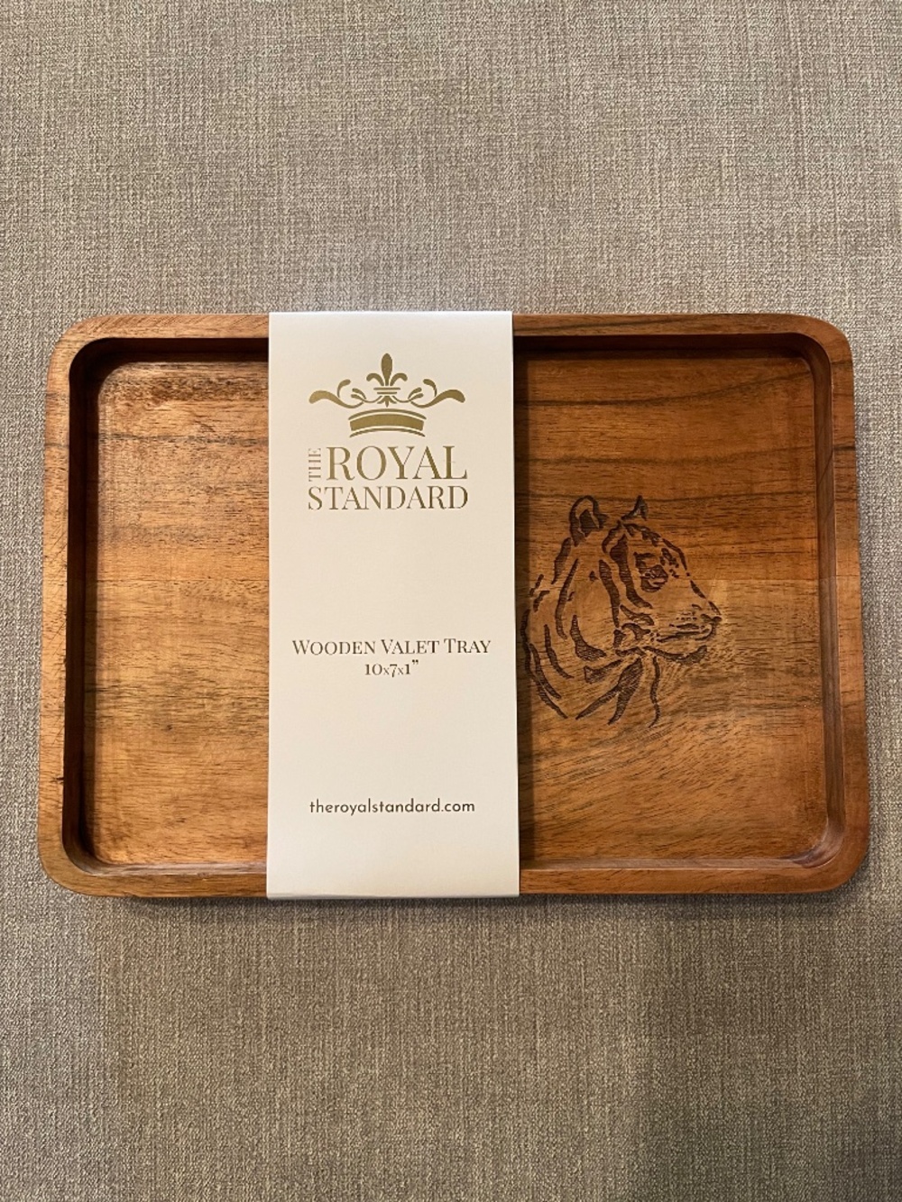 NEW Tiger Etched Wood Valet Tray